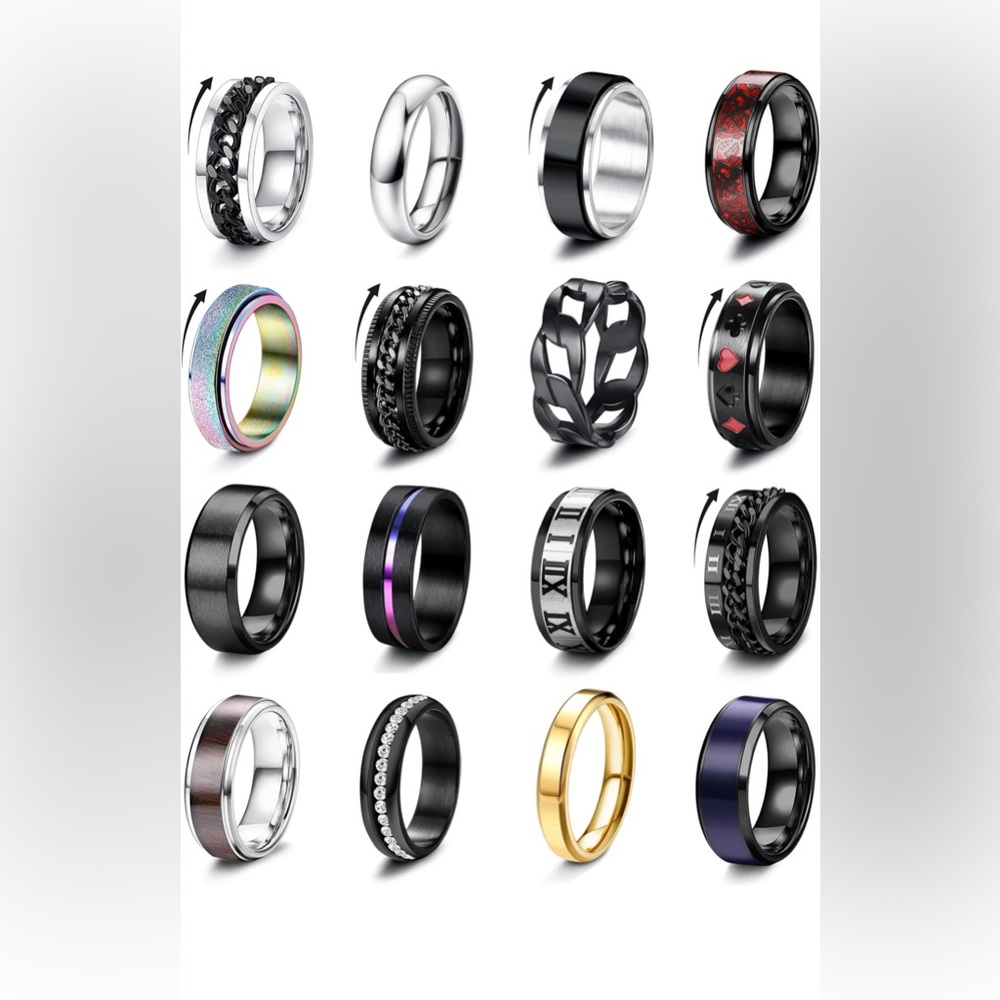 Brand New Besteel 16Pcs Stainless Steel Fidget Rings for Men